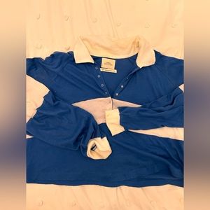 uo blue and white collared long sleeve size M